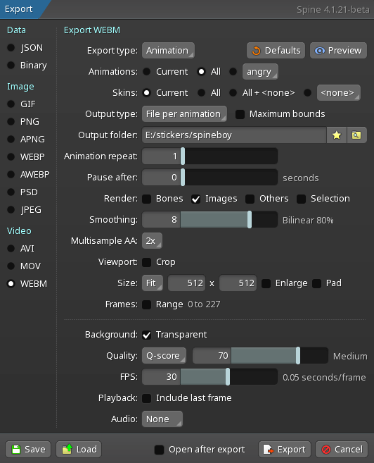 telegram export settings